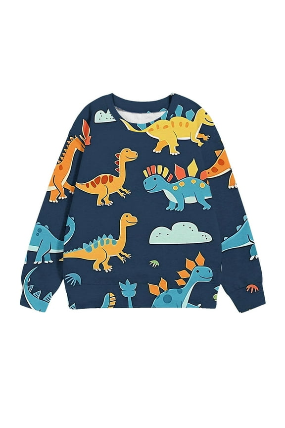 Boys Crewneck Sweatshirt Monster Truck Dinosaur Shirts Cotton Lightweight Pullover Sweater for Kids Navy 3 Years