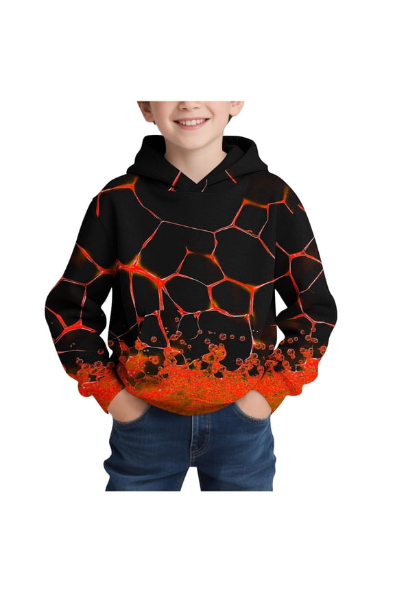Boys Hoodies for Kids 3D Graphic Printed Hooded Sweatshirt Pullover Hoody with Pockets 6-16 Years Orange,7 Years