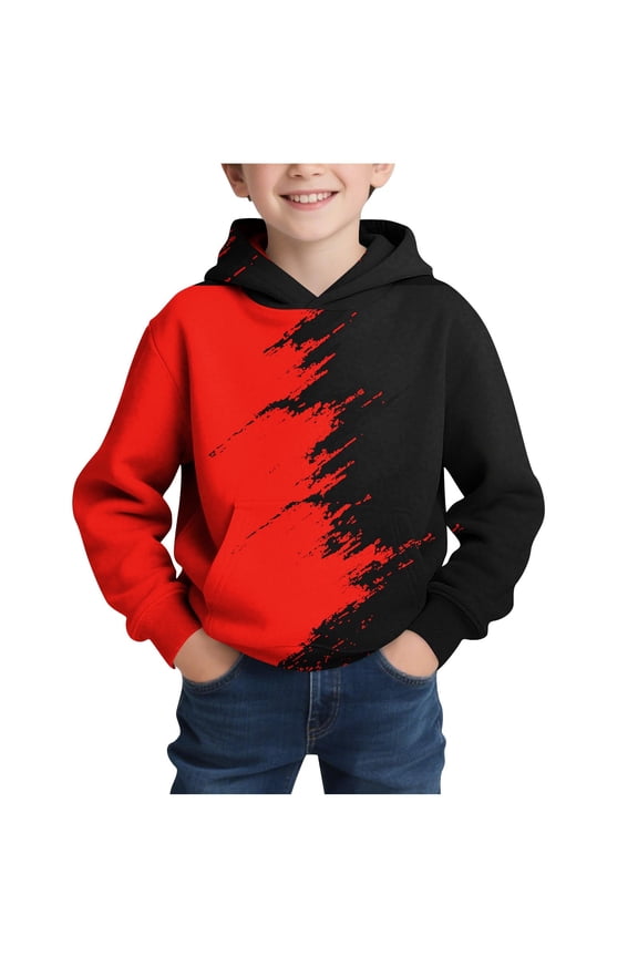 Boys Hoodies for Kids 3D Graphic Printed Hooded Sweatshirt Pullover Hoody with Pockets 6-16 Years Red,7 Years