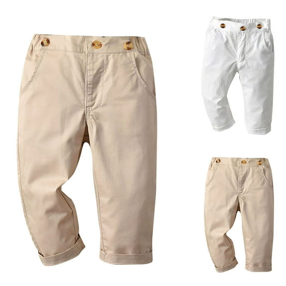 CYMMPU Boys School Uniform Pants Pull On Elastic Waist Khaki 3 Years
