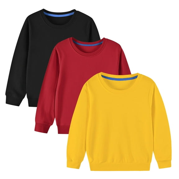 CYMMPU Boys Sweatshirts for Kids Crew Neck Sweater 3 Pack Fleece Sweatshirts Casual Basic Crewneck Sweatshirt for Boys or Girls Yellow 9 Years