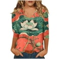thumbnail image 1 of CYMMPU Business Work Blouses Dressy Tunic Tops Shirts V-Neck Casual Basic Tees Floral Printed 3/4 Length Sleeve Summer Fall 2025 Clothes for Women Hot Pink XXL, 1 of 5