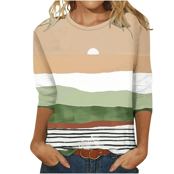 CYMMPU Business Work Blouses Dressy Tunic Tops Summer Fall Floral Printed 3/4 Length Sleeve Crewneck Basic Tees Casual Shirts 2025 Clothes for Women Multicolor M