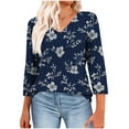 thumbnail image 1 of CYMMPU Business Work Blouses Dressy Tunic Tops V-Neck Floral Printed 3/4 Length Sleeve Shirts Summer Fall Basic Tees Casual 2025 Clothes for Women Navy XXL, 1 of 7