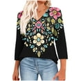 thumbnail image 1 of CYMMPU Business Work Blouses Dressy Tunic Tops V-Neck Floral Printed 3/4 Length Sleeve Summer Fall Shirts Basic Tees Casual 2025 Clothes for Women Black XXL, 1 of 8