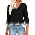 thumbnail image 1 of CYMMPU Business Work Blouses Dressy Tunic Tops V-Neck Ombre 3/4 Length Sleeve Casual Basic Tees Shirts Summer Fall 2025 Clothes for Women Black XXL, 1 of 8