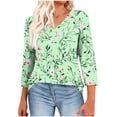 thumbnail image 1 of CYMMPU Business Work Blouses Dressy Tunic Tops V-Neck Summer Fall Basic Tees Floral Printed 3/4 Length Sleeve Casual Shirts 2025 Clothes for Women Green XXL, 1 of 8