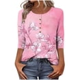 thumbnail image 1 of CYMMPU Business Work Blouses Plus Size Tunic Tops Basic Tees Floral Printed 3/4 Length Sleeve Button up Scoop Neck Summer Fall Vintage Shirts 2025 Clothes for Women Pink XL, 1 of 7