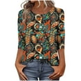 thumbnail image 1 of CYMMPU Business Work Blouses Plus Size Tunic Tops Basic Tees Floral Printed 3/4 Length Sleeve Shirts Summer Fall Vintage Button up Scoop Neck 2025 Clothes for Women Brown XL, 1 of 7