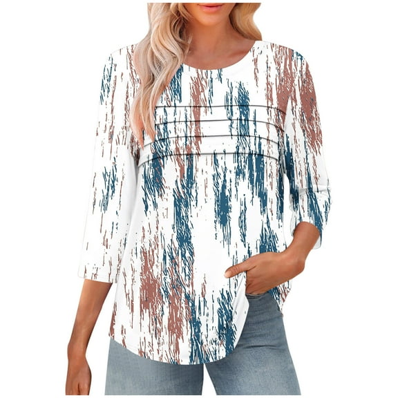 CYMMPU Business Work Blouses Plus Size Tunic Tops Shirts Basic Tees Crewneck Vintage Floral Printed 3/4 Length Sleeve Summer Fall 2025 Clothes for Women Mint Green XXL