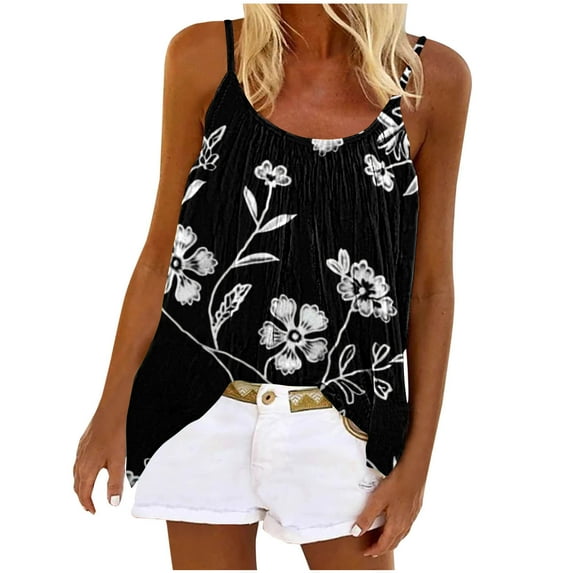 CYMMPU Clothing for Women Tank Top Printed Spaghetti Strap Loose Camisole Flowy Camis Sleeveless Pleated Tunic Tops Summer Vest Top 
