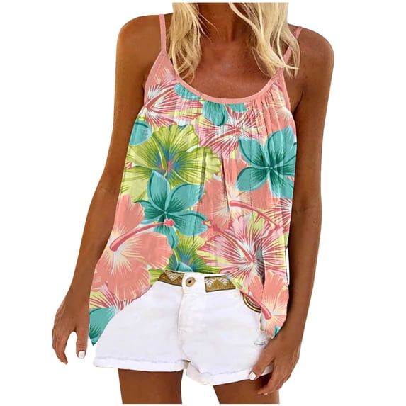 CYMMPU Clothing for Women Tank Top Printed Spaghetti Strap Loose Camisole Flowy Camis Sleeveless Pleated Tunic Tops Summer Vest Top