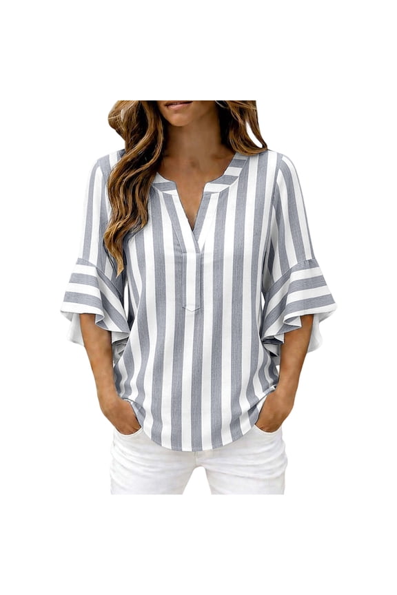 Cotton Linen Tops for Women Vertical Striped Summer Linen Shirts Casual Button Down 2026 Short Sleeve Gauze Top Blouse Shirts Gray S