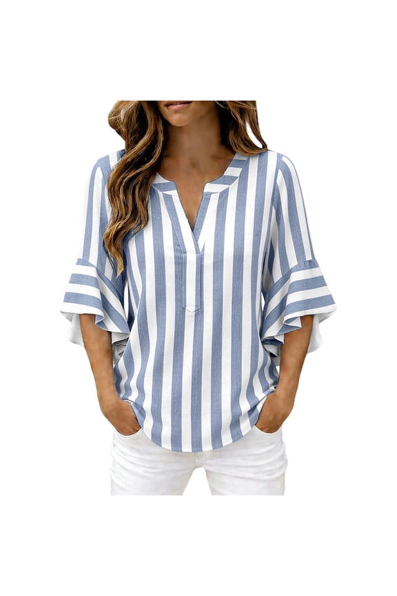 Cotton Linen Tops for Women Vertical Striped Summer Linen Shirts Casual Button Down 2026 Short Sleeve Gauze Top Blouse Shirts Light Blue S