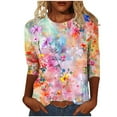 thumbnail image 1 of CYMMPU Crewneck Floral Printed 3/4 Length Sleeve Business Work Blouses Summer Fall Shirts Dressy Tunic Tops Casual Basic Tees 2025 Clothes for Women Multicolor XL, 1 of 5