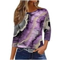 thumbnail image 1 of CYMMPU Crewneck Western Printed 3/4 Length Sleeve Summer Fall Basic Tees Fashion Tunic Tops Shirts Vintage Business Work Blouses 2025 Clothes for Women Purple XXXXL, 1 of 4