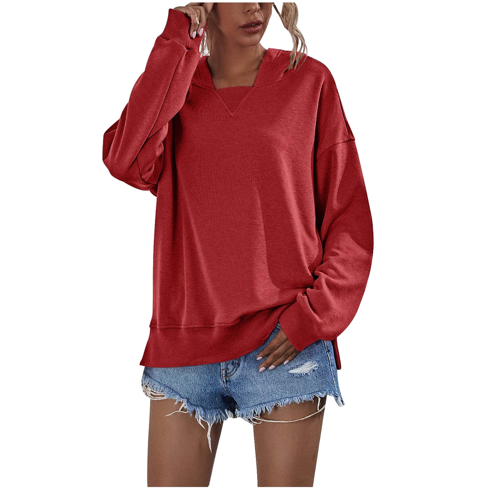 Sales Today Clearance Tops! CQCYD Womens Summer Tops 2023, Women  Long-Sleeved Tops Long-Sleeved Top Hoodie Printed Loose Jumper Plus Size  T-Shirt Leisure Red XL 