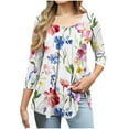 thumbnail image 1 of CYMMPU Elegant Blouse Dressy Tunic Tops Floral Printed 3/4 Length Sleeve Business Work Blouses to Wear with Leggings Summer Fall Crewneck Shirts Casual 2025 Clothes for Women White S, 1 of 6