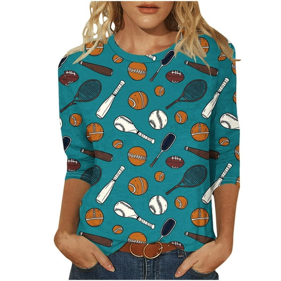 CYMMPU Fall Fashion Shirts 3/4 Sleeve Blouses for Women Dressy Casual Loose Fit Floral Printed Spring Tunic Tops Crew Neck Lightweight Basic T-Shirts XXL