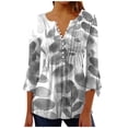 thumbnail image 1 of CYMMPU Fall Fashion Shirts 3/4 Sleeve Loose Fit Flower Printed Blouses for Women Dressy Casual Spring Tunic Tops Button V Neck Flare Sleeve Pleated Dressy T-Shirts Black L, 1 of 5