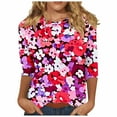 thumbnail image 1 of CYMMPU Fall Fashion Shirts 3/4 Sleeve Round Neck Flower Pattern Blouses for Women Dressy Casual Spring Tops Loose Fit T-Shirts Lightweight Basic T-Shirts Multicolor XL, 1 of 5