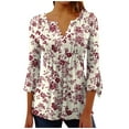 thumbnail image 1 of CYMMPU Fall Fashion Shirts 3/4 Sleeve Spring Tops Blouses for Women Dressy Casual Loose Fit Floral Pattern Tunic Tops Button V Neck Flare Sleeve Pleated Dressy T-Shirts Multicolor XXL, 1 of 5