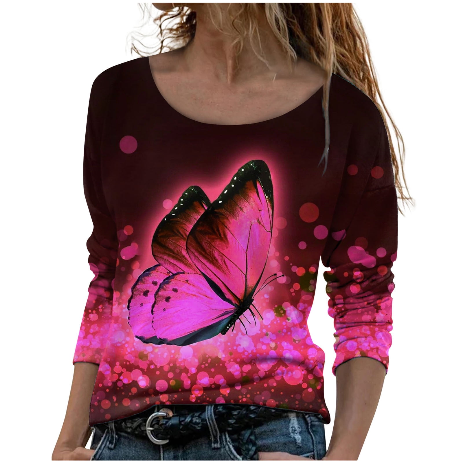 CYMMPU Fall Shirts Casual 2022, Womens Cute Floral Graphic long sleeve ...