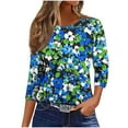 thumbnail image 1 of CYMMPU Fall Trendy Shirts 3/4 Sleeve Crew Neck Loose Fit Tunic Tops Boho Blouses for Women Dressy Casual Spring Tops Flower Pattern Lightweight Basic Tees Green XL, 1 of 4