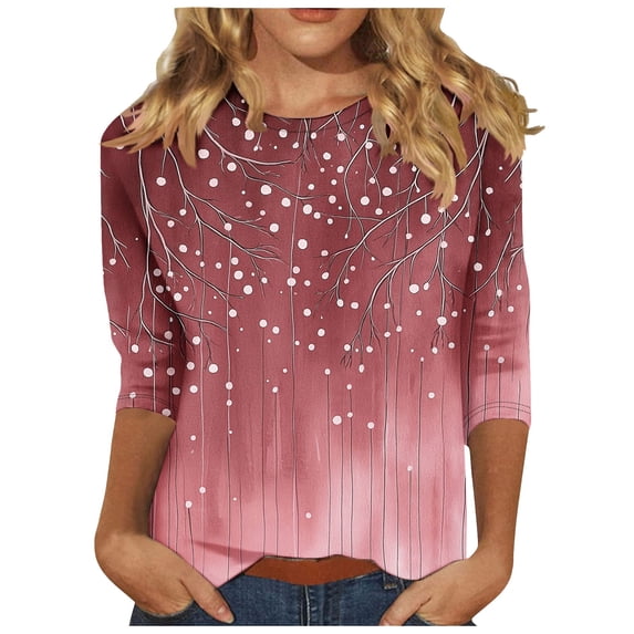 CYMMPU Fall Trendy Shirts 3/4 Sleeve Loose Fit T-Shirts Crew Neck Blouses for Women Dressy Casual Spring Tops Flower Pattern Lightweight Basic Tees Pink XXXXL