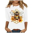 thumbnail image 1 of CYMMPU Fall Trendy Shirts 3/4 Sleeve Round Neck Loose Fit Bee Pattern Tunic Tops Spring Tops Blouses for Women Dressy Casual Lightweight Basic Tees White XXL, 1 of 5
