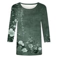 thumbnail image 1 of CYMMPU Fall Trendy Shirts 3/4 Sleeve Spring Tops Blouses for Women Dressy Casual Flower Pattern Loose Fit Tunic Tops Crew Neck Lightweight Basic Tees Green S, 1 of 5