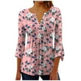 thumbnail image 1 of CYMMPU Fall Trendy Shirts 3/4 Sleeve Tunic Tops Button V Neck Flare Sleeve Spring Tops Flower Printed Loose Fit Blouses for Women Dressy Casual Empire Waist A Line T-Shirts 16, 1 of 5