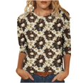 thumbnail image 1 of CYMMPU Fall Trendy Shirts 3/4 Sleeve Tunic Tops Flower Pattern Round Neck Loose Fit Spring Tops Blouses for Women Dressy Casual Lightweight Basic Tees Multicolor XL, 1 of 5