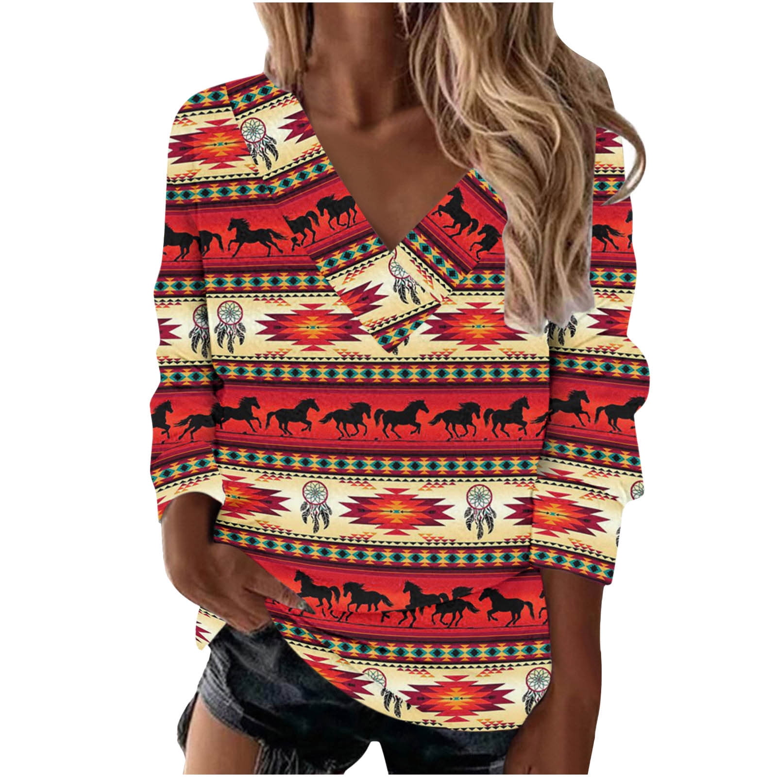 Blouse top women spring clothing 2023 new western style printed