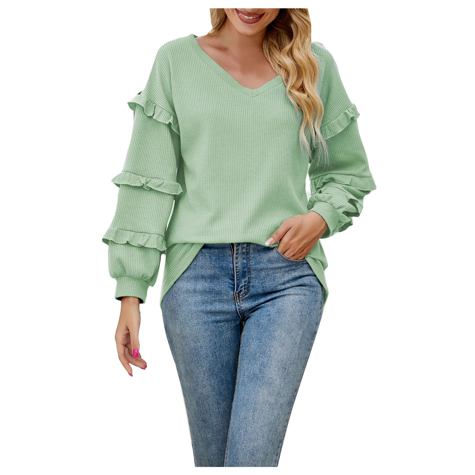 CHUOAND Crewneck Sweatshirts Women Stylish 3/4 Zip Printed V-Neck  Full-Length Sleeve Trendy Work Clothes