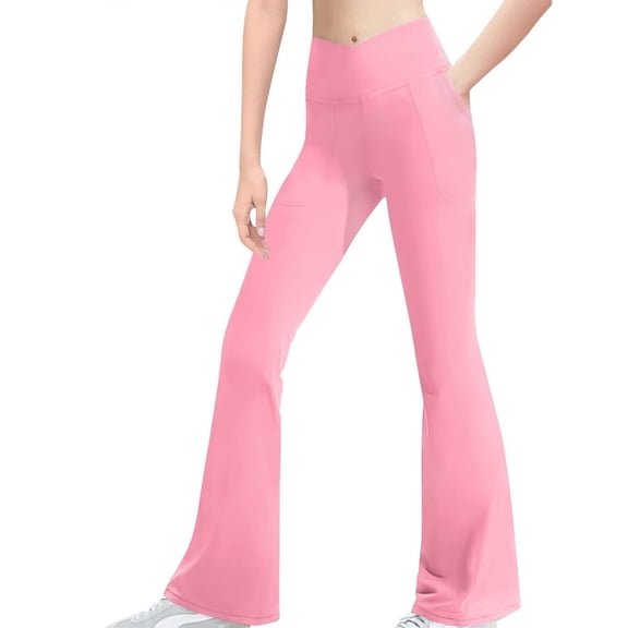 CYMMPU Flare Leggings for Girls Black Casual Soft High Waist Gym Athletic Workout Long Bootcut Yoga Pants Pink 9-10 Years