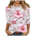 thumbnail image 1 of CYMMPU Floral Pattern 3/4 Sleeve Crew Neck Fall Trendy Shirts Loose Fit Blouses for Women Dressy Casual Tunic Tops Spring Tops Lightweight Basic Tees Pink M, 1 of 5