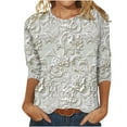 thumbnail image 1 of CYMMPU Floral Pattern 3/4 Sleeve Round Neck Summer Trendy Shirts Loose Fit Spring Tunic Tops Boho Blouses for Women Dressy Casual Lightweight Basic Tees Multicolor XXXXXL, 1 of 5