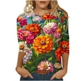 thumbnail image 1 of CYMMPU Floral Pattern 3/4 Sleeve Round Neck Summer Trendy Shirts Tunic Tops Spring Tops Loose Fit Blouses for Women Dressy Casual Lightweight Basic Tees Multicolor L, 1 of 5