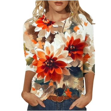 YUGYXL Womens 3/4 Bell Sleeve Button V-Neck Tunics Casual Lightweight ...