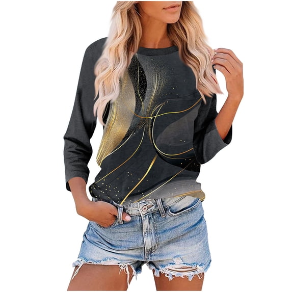 CYMMPU Floral Pattern 3/4 Sleeve Spring Tops Crew Neck Tunic Tops Boho Blouses for Women Dressy Casual Fall Trendy Shirts Loose Fit Lightweight Basic Tees Multicolor S