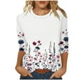 thumbnail image 1 of CYMMPU Floral Pattern 3/4 Sleeve Tunic Tops Crew Neck Spring Tops Loose Fit Summer Fashion Shirts Blouses for Women Dressy Casual Lightweight Basic T-Shirts White L, 1 of 5