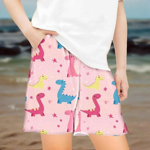 CYMMPU Floral Print Summer Shorts for Boys and Girls Elastic Waist Pocketed Tropical Hawaiian Shorts for Beach Casual Loose Trunks Multicolor,7 Years