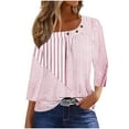 thumbnail image 1 of CYMMPU Floral Printed 3/4 Length Sleeve Summer Fall Casual Dressy Tunic Tops Basic Tees Business Work Blouses Shirts Pleated Slanted Neck 2025 Clothes for Women Pink XL, 1 of 7