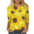 thumbnail image 1 of CYMMPU Floral Printed 3/4 Length Sleeve Summer Fall Dressy Tunic Tops Casual Basic Tees Shirts Business Work Blouses Crewneck 2025 Clothes for Women Yellow M, 1 of 5