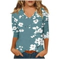 thumbnail image 1 of CYMMPU Floral Printed 3/4 Length Sleeve Summer Fall Shirts Plus Size Tunic Tops Vintage Business Work Blouses V-Neck Basic Tees 2025 Clothes for Women Navy M, 1 of 5