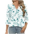thumbnail image 1 of CYMMPU Floral Printed 3/4 Length Sleeve Summer Fall Shirts V-Neck Elegant Blouse Business Work Blouses to Wear with Leggings Vintage Fashion Tunic Tops 2025 Clothes for Women Mint Green S, 1 of 6