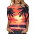 thumbnail image 1 of CYMMPU Floral Printed 3/4 Sleeve Crew Neck Loose Fit Blouses for Women Dressy Casual Spring Tunic Tops Fall Fashion Shirts Empire Waist A Line T-Shirts Orange XXL, 1 of 5