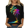 thumbnail image 1 of CYMMPU Floral Printed 3/4 Sleeve Crew Neck Loose Fit Blouses for Women Dressy Casual Tunic Tops Fall Fashion Shirts Spring Tops Empire Waist A Line T-Shirts Black M, 1 of 5