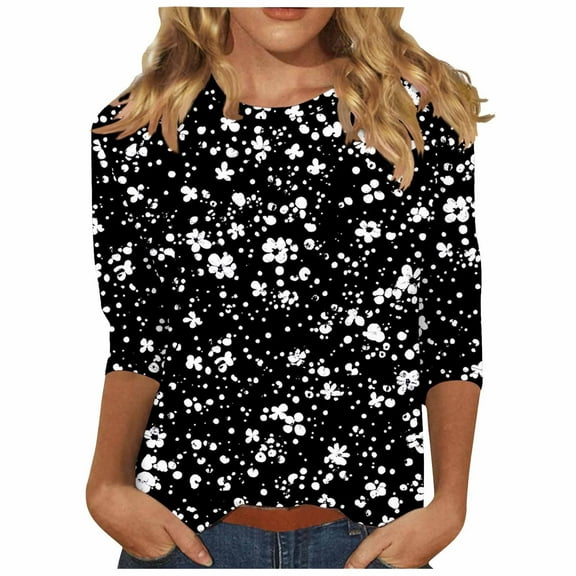 CYMMPU Floral Printed 3/4 Sleeve Crew Neck Summer Trendy Shirts Blouses for Women Dressy Casual Loose Fit Spring Tops T-Shirts Lightweight Basic Tees Multicolor XXXXXL